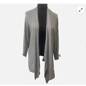 Joan Vass Womens Cardigan Sweater Gray Long Sleeve Open Front Waterfall Knit XL